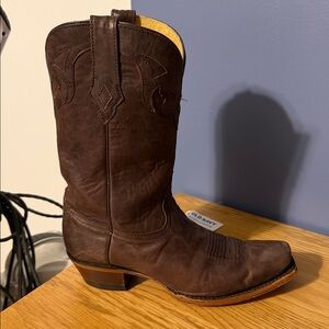 Brown Tony Lama boots, square-toe